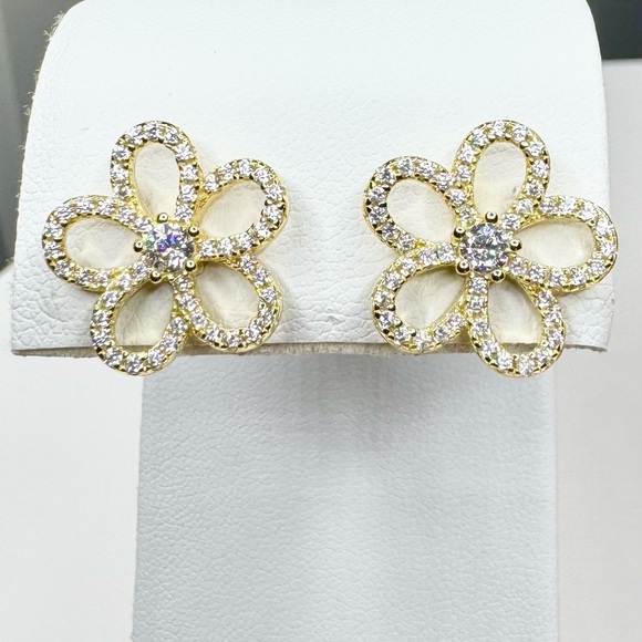 18K Gold & Sterling Silver Flower Necklace and Earring Set - Picture 4 of 7